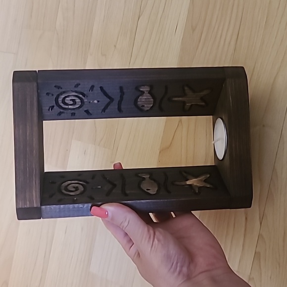 Wooden Brown Candle Holder Wall Decoration and Table 8"×5" - Picture 3 of 4